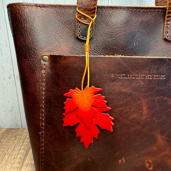 Genuine Leather Maple Leaf Bag Charm Autumn Leaves Brown Leather Crossbody Charm - Picture 1 of 8
